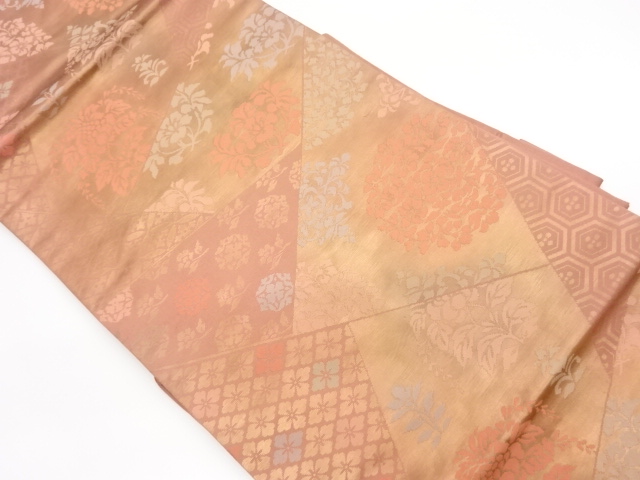 JAPANESE KIMONO / VINTAGE NAGOYA OBI / WOVEN FLORAL PLANTS & KIKKO
